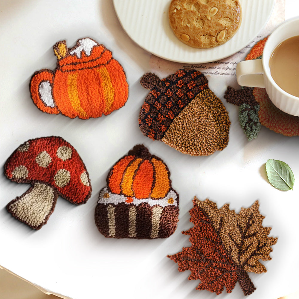 Autumn Punch Needle Coasters Kits 6 Pack