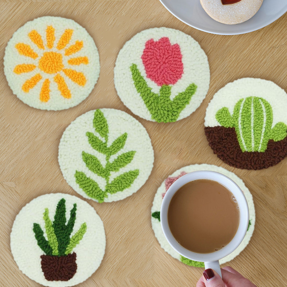 Sunshine Plants Punch Needle Coasters Kits 6 Pack
