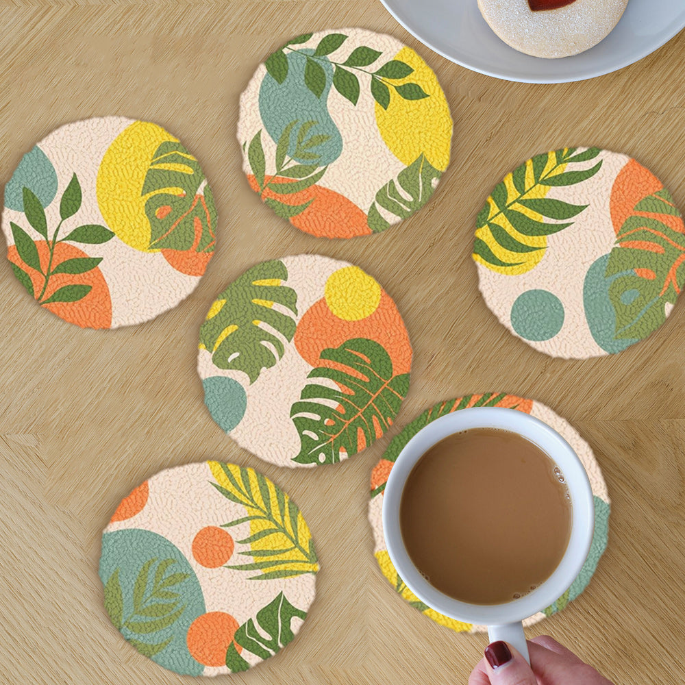 Tropical Plants Punch Needle Coasters Kits 6 Pack