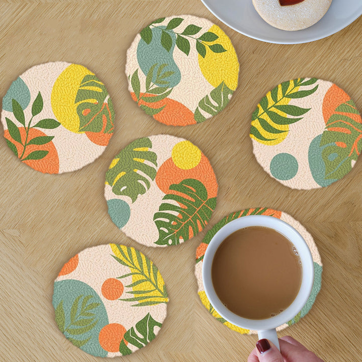 Tropical Plants Punch Needle Coasters Kits 6 Pack