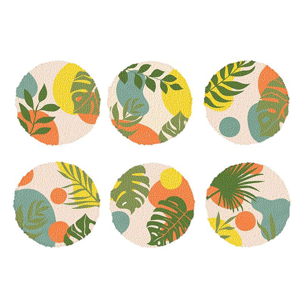 Tropical Plants Punch Needle Coasters Kits 6 Pack