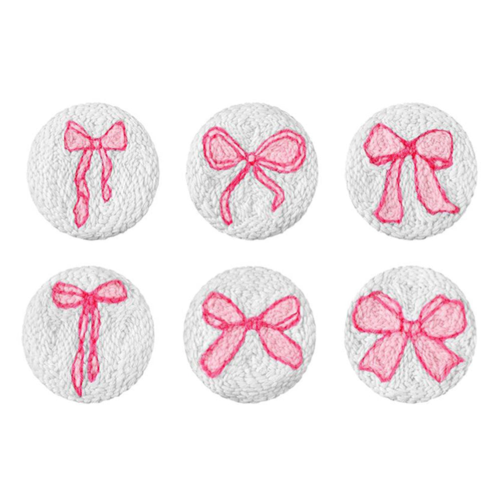 Pink Bow Punch Needle Coasters Kits 6 Pack