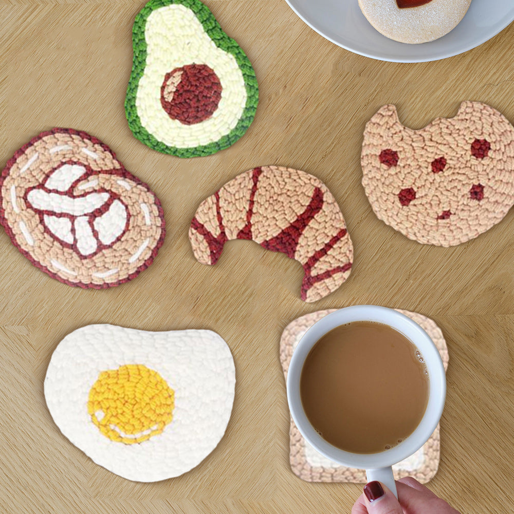 Breakfast Combo Punch Needle Coasters Kits 6 Pack