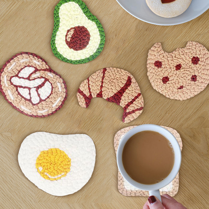Breakfast Combo Punch Needle Coasters Kits 6 Pack