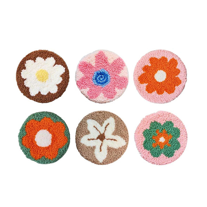 Pretty Flower Punch Needle Coasters Kits 6 Pack