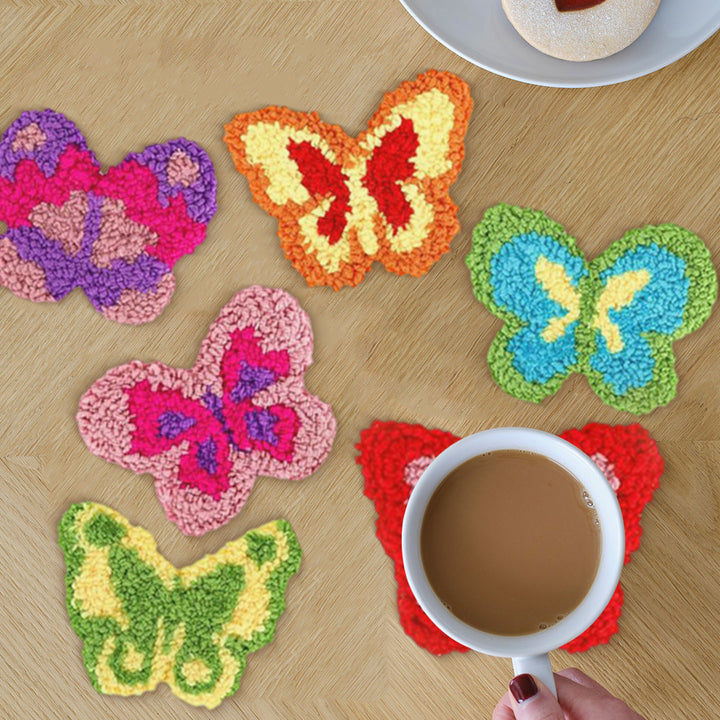 Color Butterfly Punch Needle Coasters Kits 6 Pack