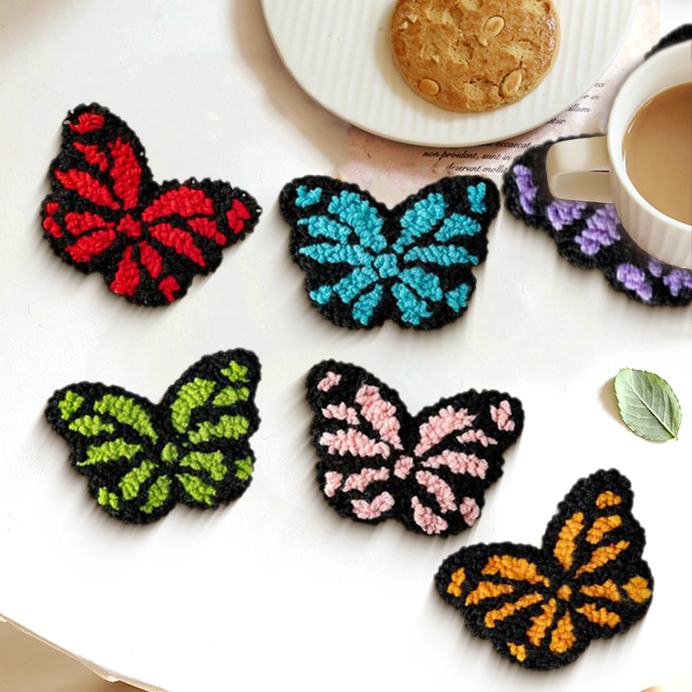 Butterfly Punch Needle Coasters Kits 6 Pack