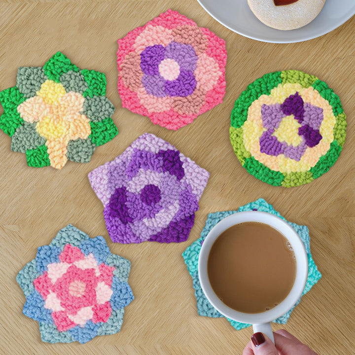 Polygon Punch Needle Coasters Kits 6 Pack