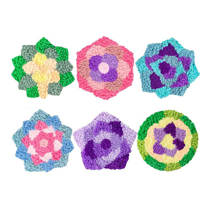 Polygon Punch Needle Coasters Kits 6 Pack