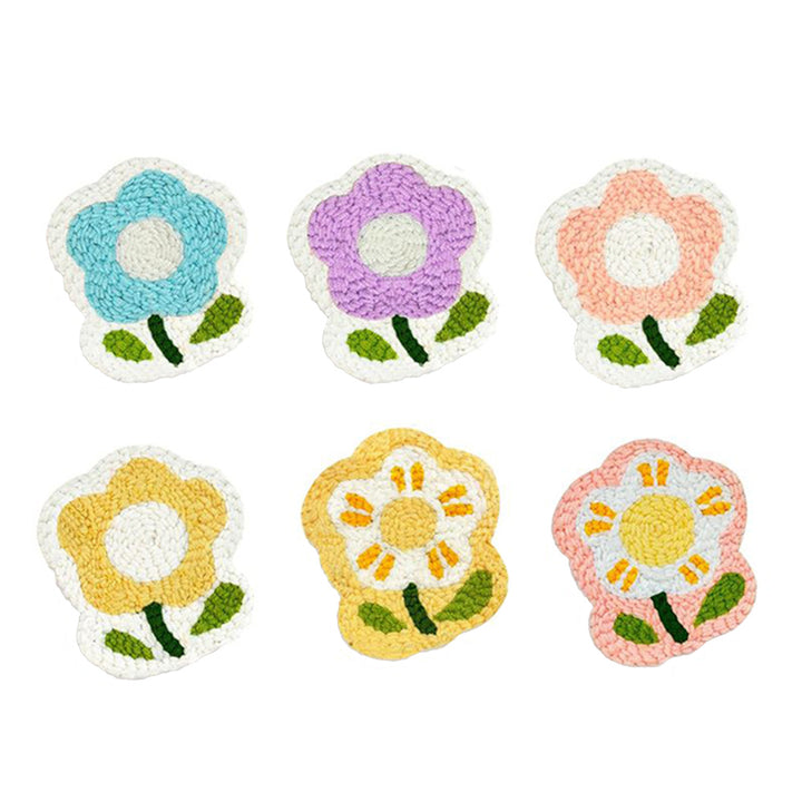 Small Flower Punch Needle Coasters Kits 6 Pack