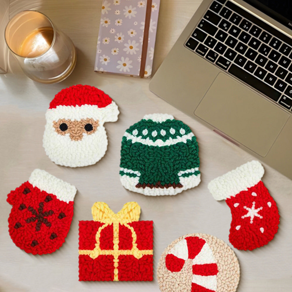 Christmas Punch Needle Coasters Kits 6 Pack
