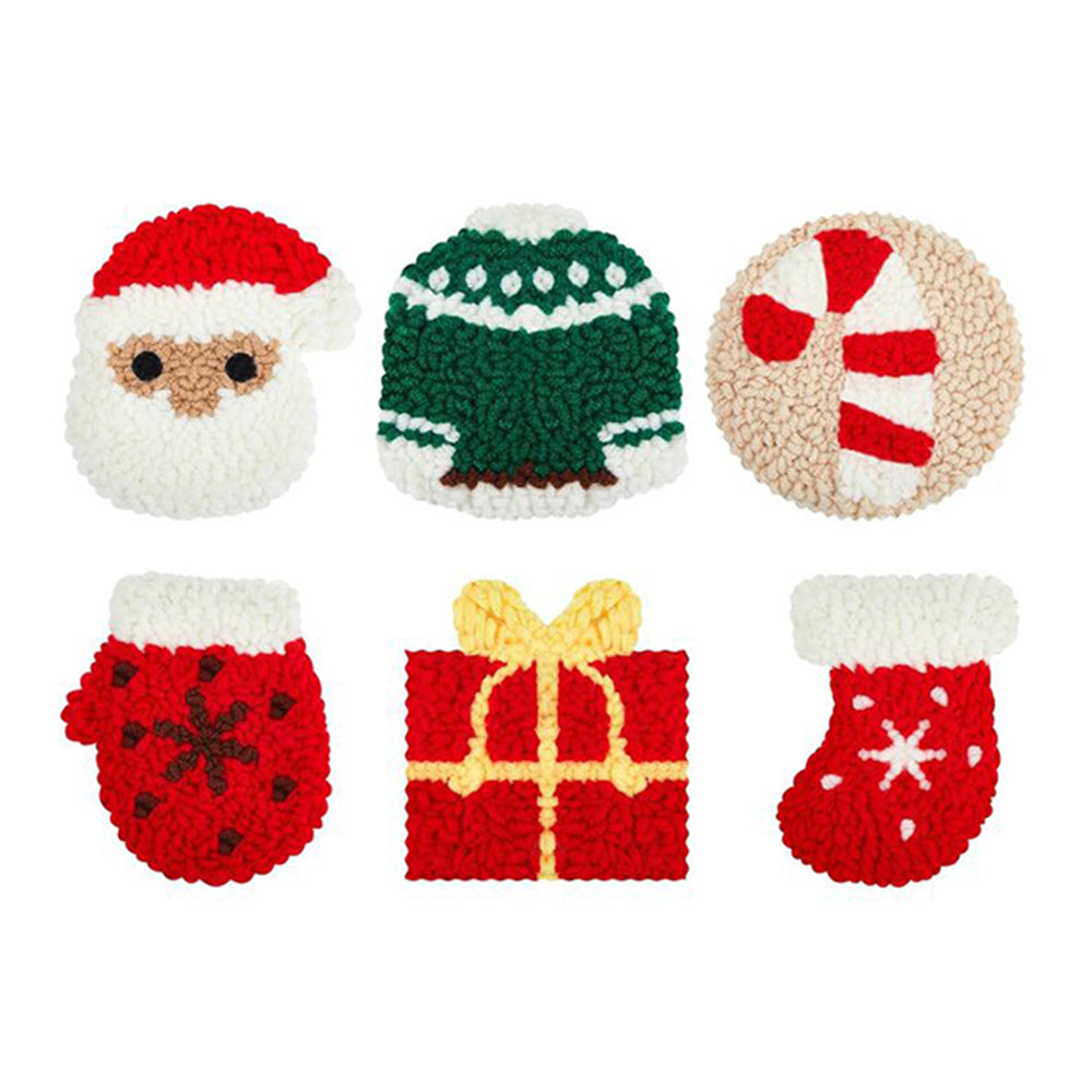 Christmas Punch Needle Coasters Kits 6 Pack