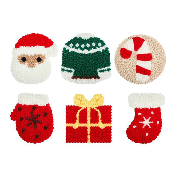 Christmas Punch Needle Coasters Kits 6 Pack