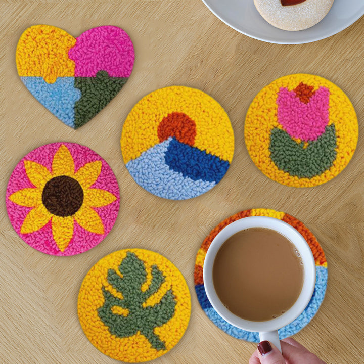 Complex Punch Needle Coasters Kits 6 Pack