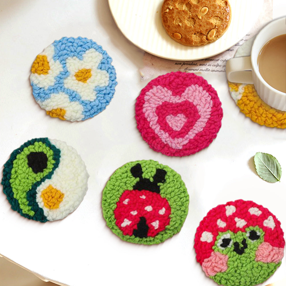 Cute and Popular Punch Needle Coasters Kits 6 Pack