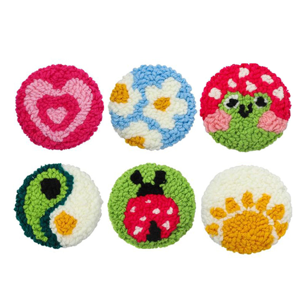 Cute and Popular Punch Needle Coasters Kits 6 Pack