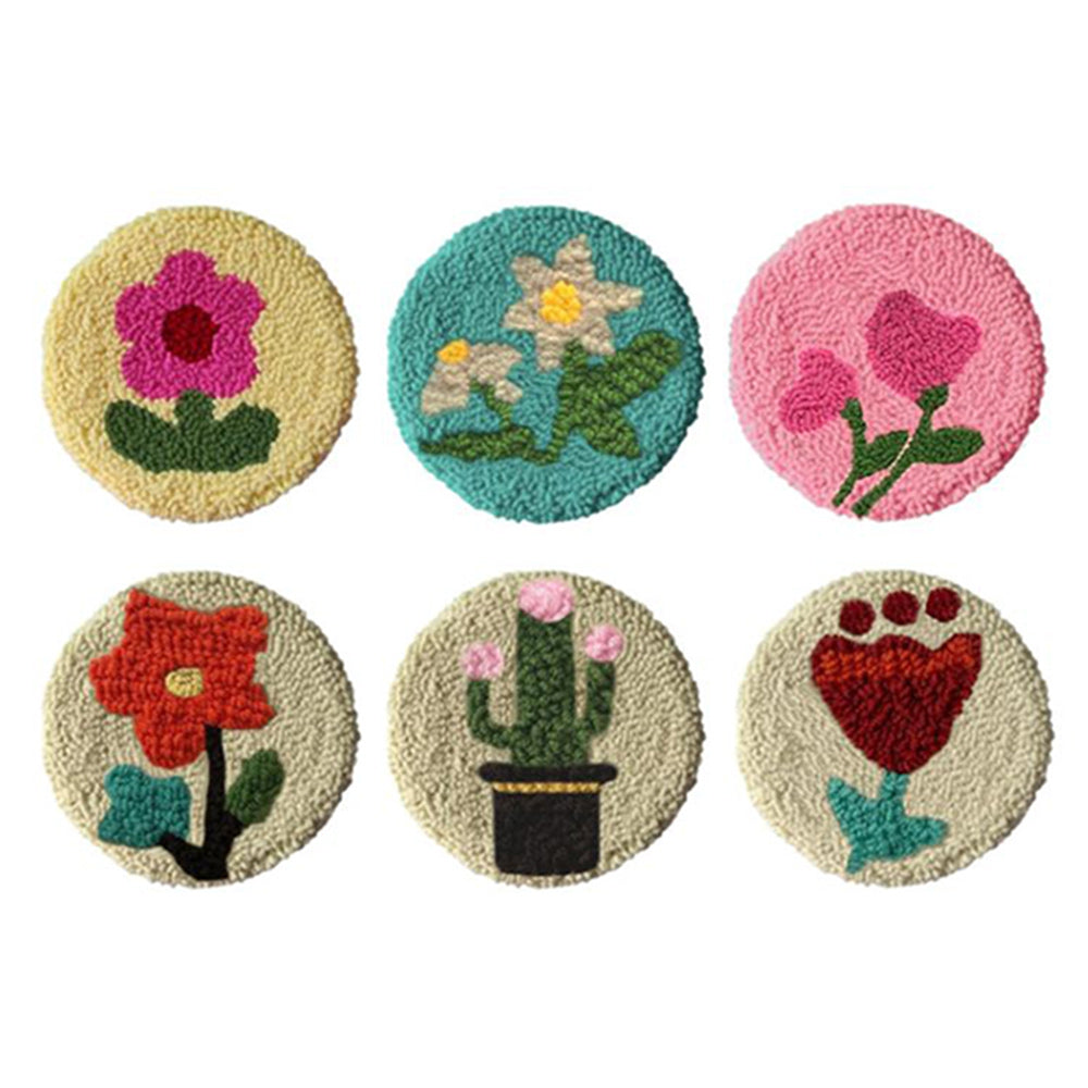 Cartoon Plants Punch Needle Coasters Kits 6 Pack
