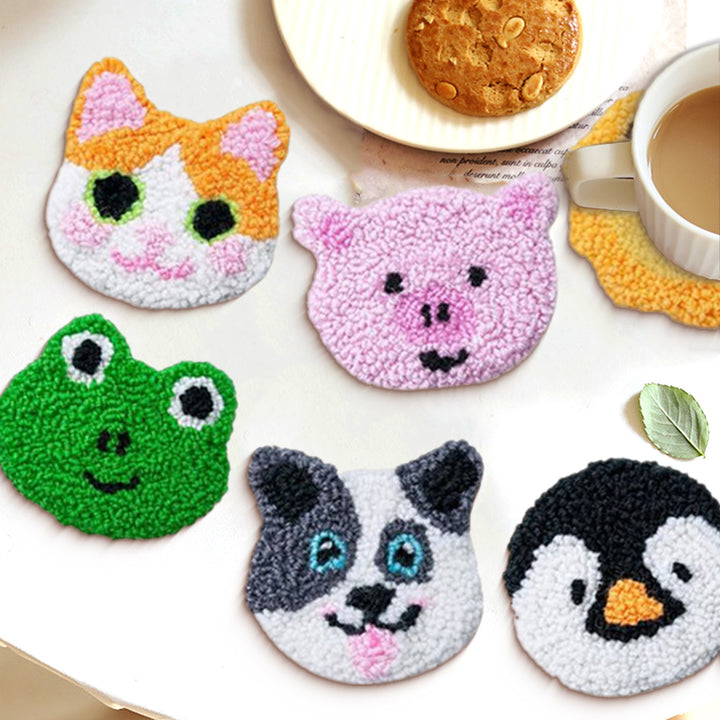 Animal Combination Punch Needle Coasters Kits 6 Pack