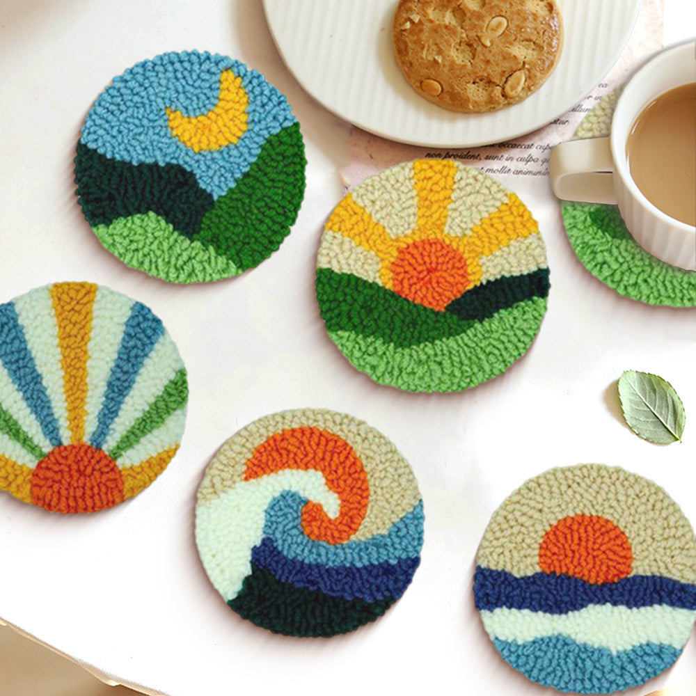 Natural Scenery Punch Needle Coasters Kits 6 Pack