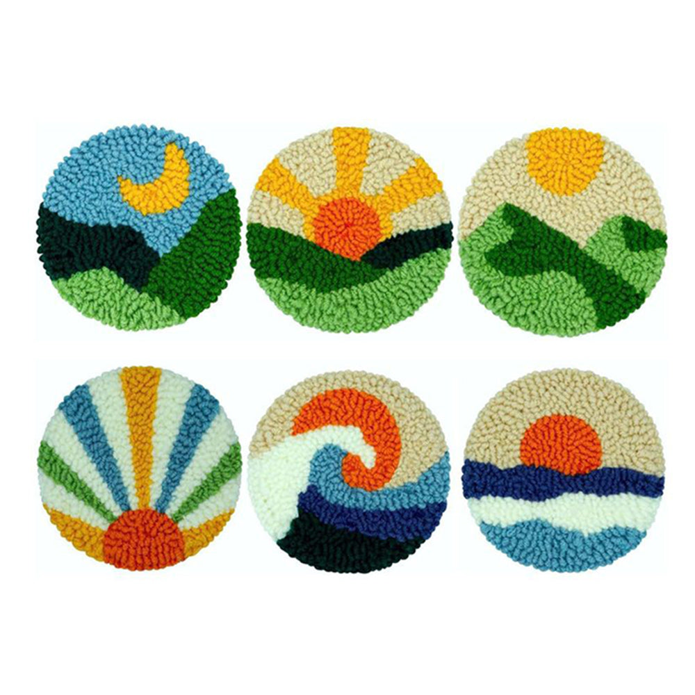 Natural Scenery Punch Needle Coasters Kits 6 Pack