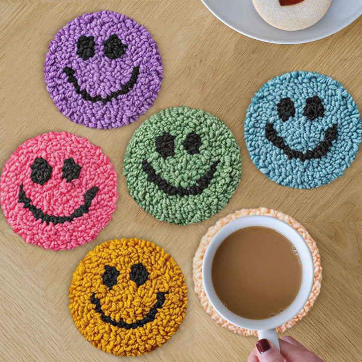 Smiley Face Punch Needle Coasters Kits 6 Pack