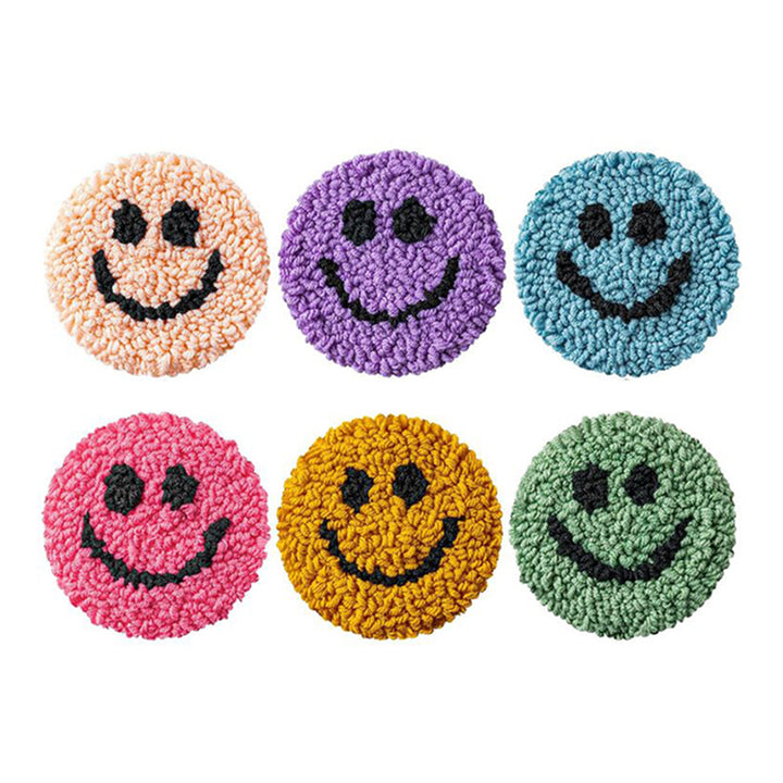 Smiley Face Punch Needle Coasters Kits 6 Pack