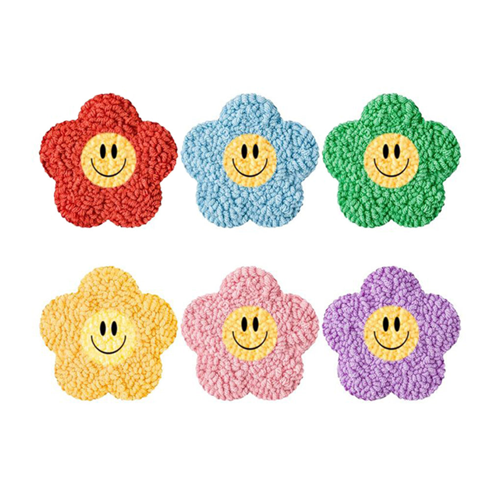 Flower Smiley Face Punch Needle Coasters Kits 6 Pack