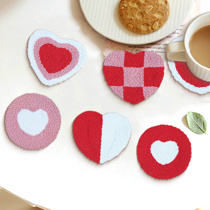 Heart Punch Needle Coasters Kits 6 Pack