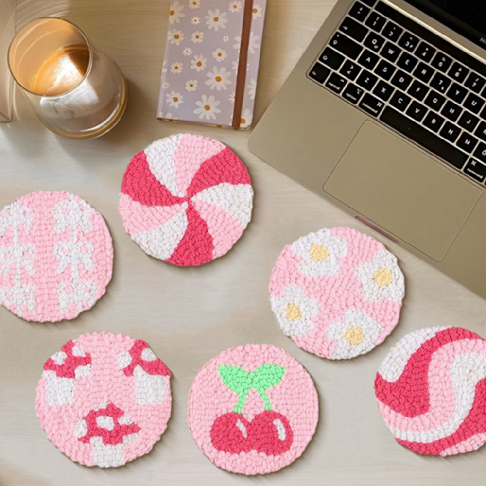 Pink Punch Needle Coasters Kits 6 Pack