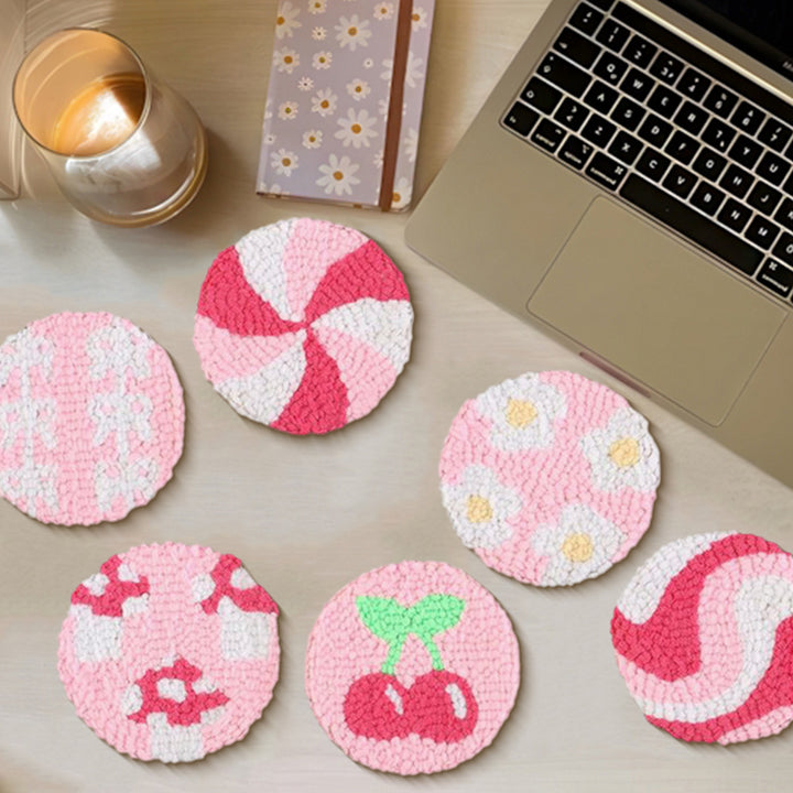 Pink Punch Needle Coasters Kits 6 Pack