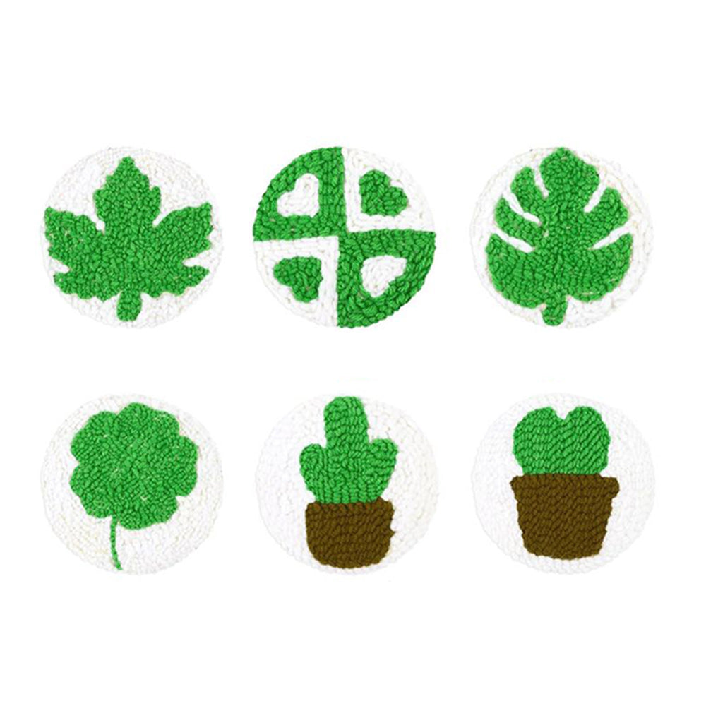 Green Plants Punch Needle Coasters Kits 6 Pack