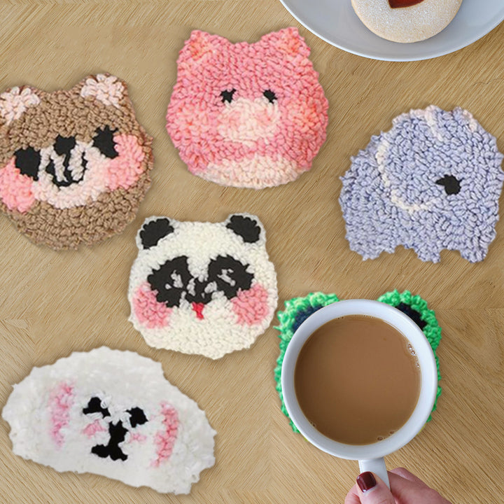 Small Animals Punch Needle Coasters Kits 6 Pack
