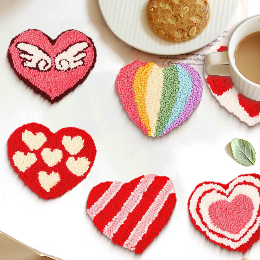 Heart Pop Punch Needle Coasters Kits 6 Pack