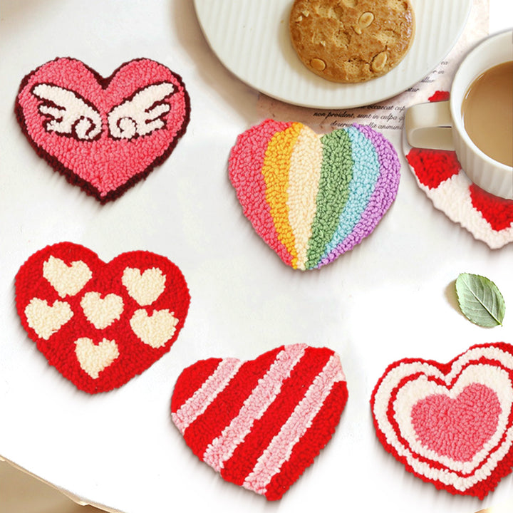 Heart Pop Punch Needle Coasters Kits 6 Pack