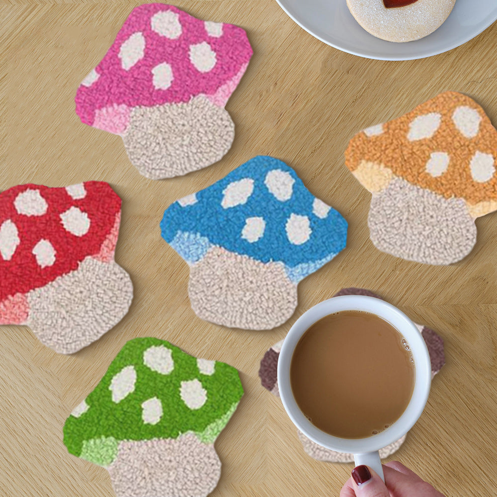 Mushroom Punch Needle Coasters Kits 6 Pack