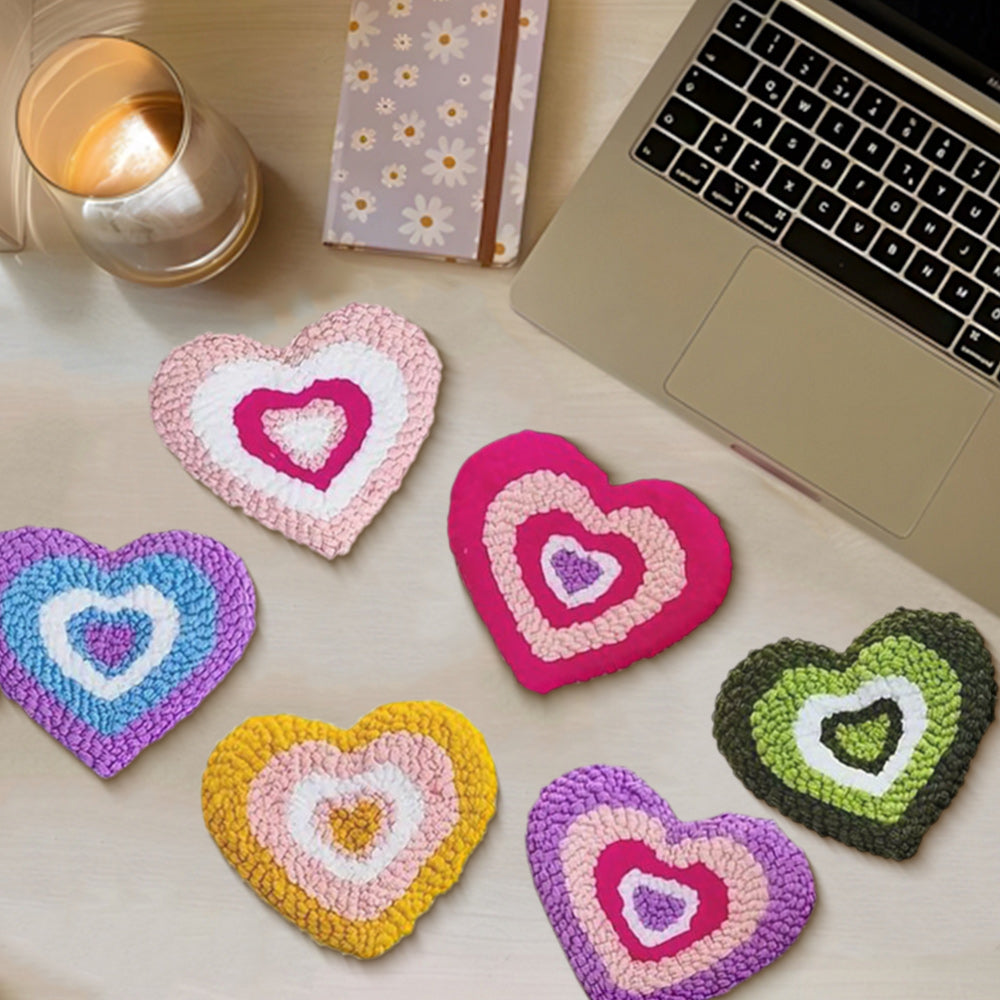 Love Circle Punch Needle Coasters Kits 6 Pack