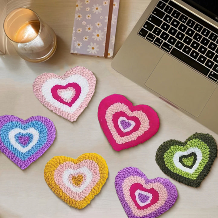 Love Circle Punch Needle Coasters Kits 6 Pack