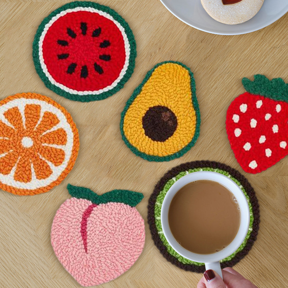 Fruits Punch Needle Coasters Kits 6 Pack