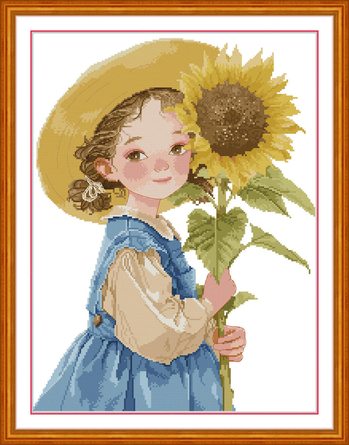 Girl with Sunflower Cross Stitch Kits