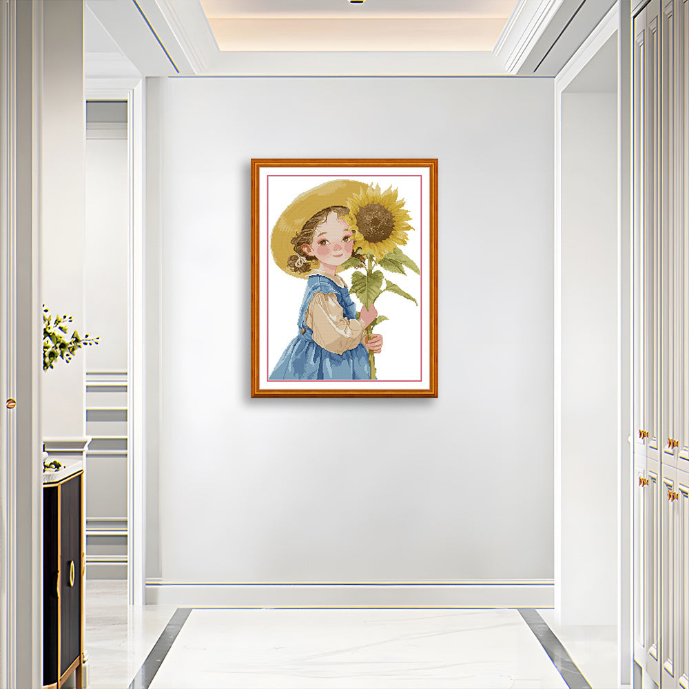 Girl with Sunflower Cross Stitch Kits