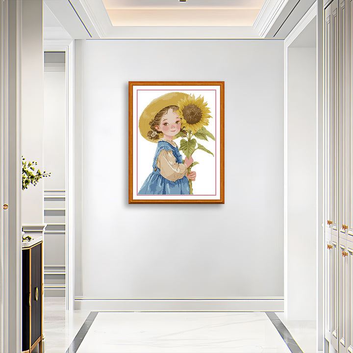 Girl with Sunflower Cross Stitch Kits