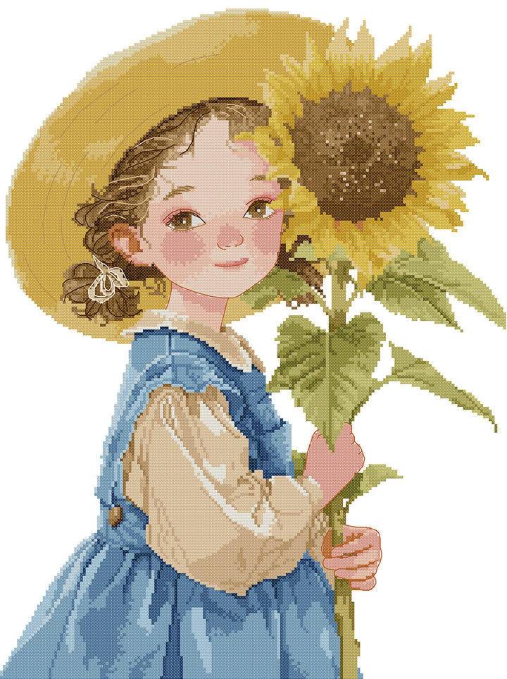 Girl with Sunflower Cross Stitch Kits