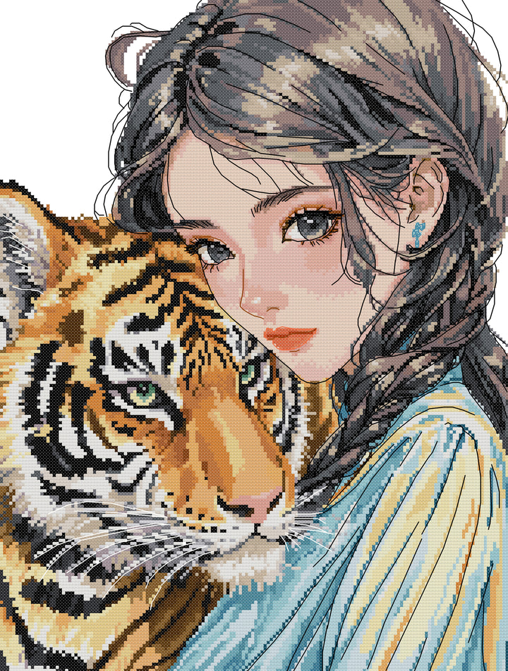 Girl With Tiger Cross Stitch Kits