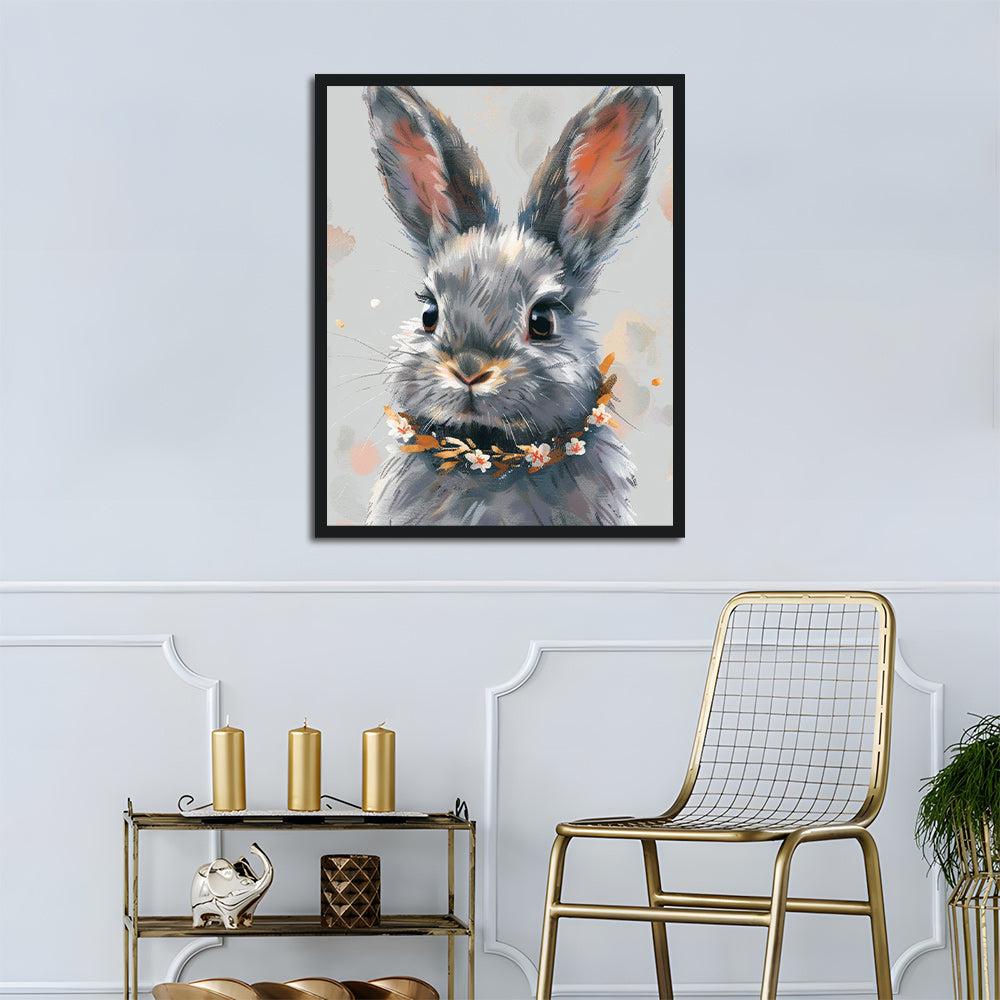 Gray Rabbit with Flower Collar Cross Stitch Kits
