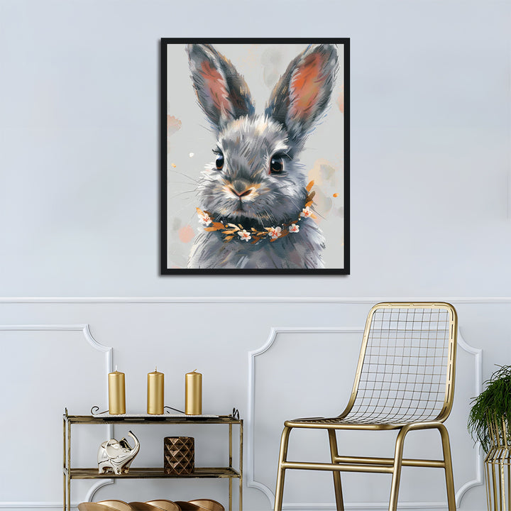 Gray Rabbit with Flower Collar Cross Stitch Kits