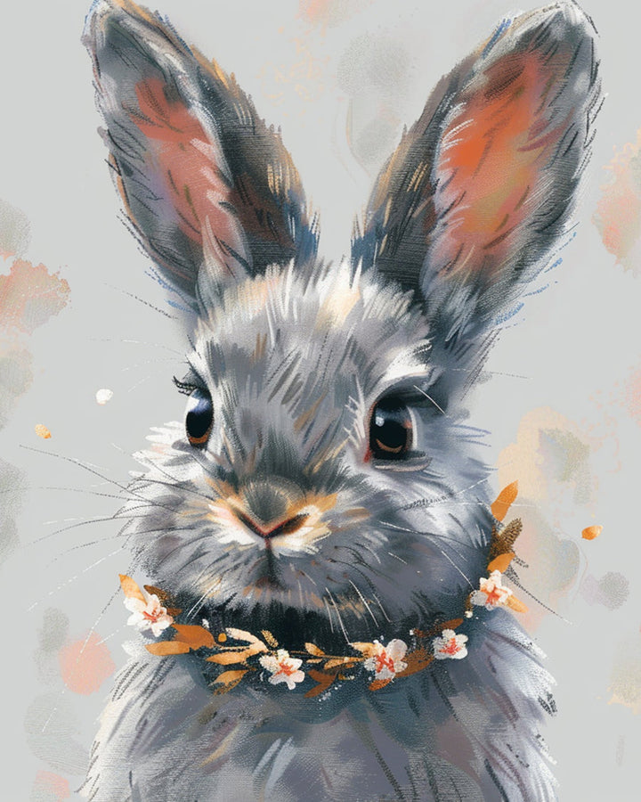 Gray Rabbit with Flower Collar Cross Stitch Kits