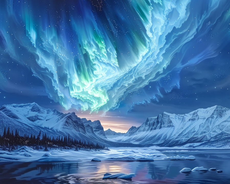 Blue Aurora and Glaciers Cross Stitch Kits