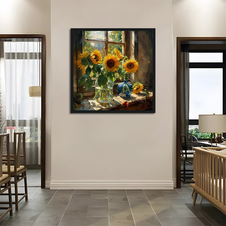 Sunflower Vase on Windowsill Cross Stitch Kits