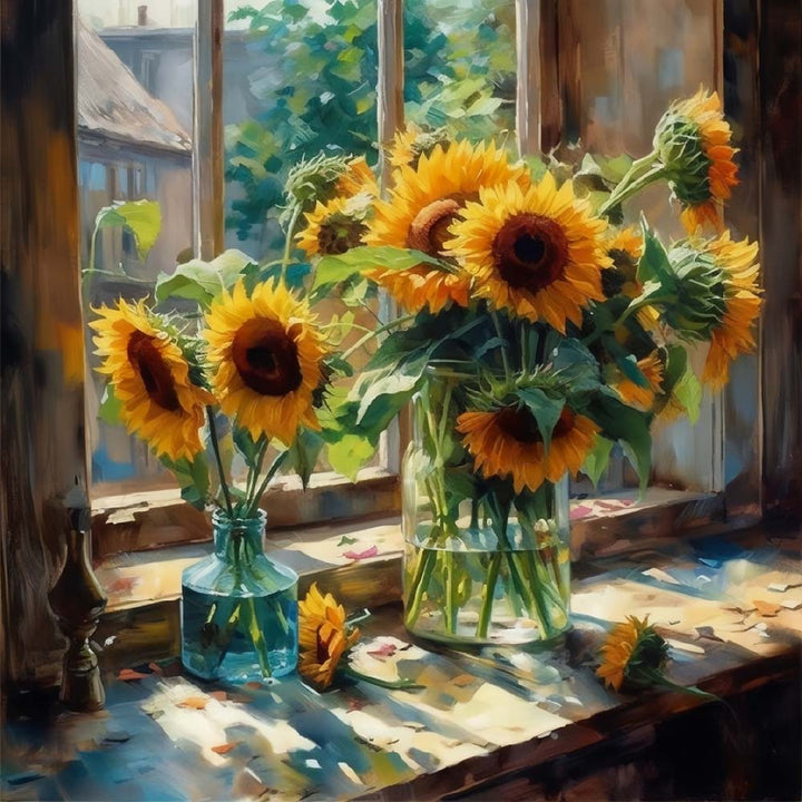 Two Vases of Sunflowers on the Windowsill Cross Stitch Kits