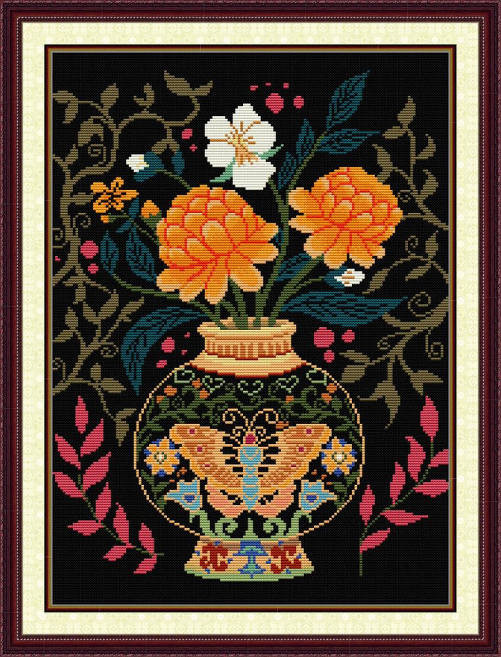 Butterfly Vase With Flowers Cross Stitch Kits